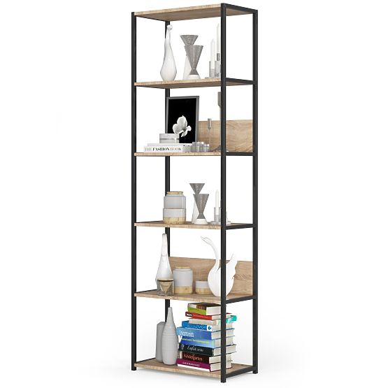 Raft metalic loft 60 cm - negru-stejar sonoma - 6 rafturi