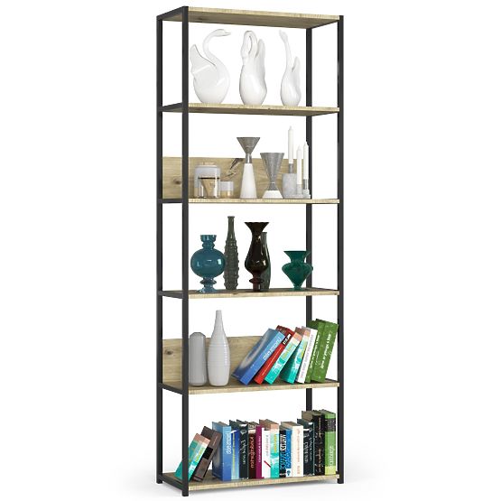 Raft metalic loft 70 cm - negru-stejar artisan - 6 rafturi