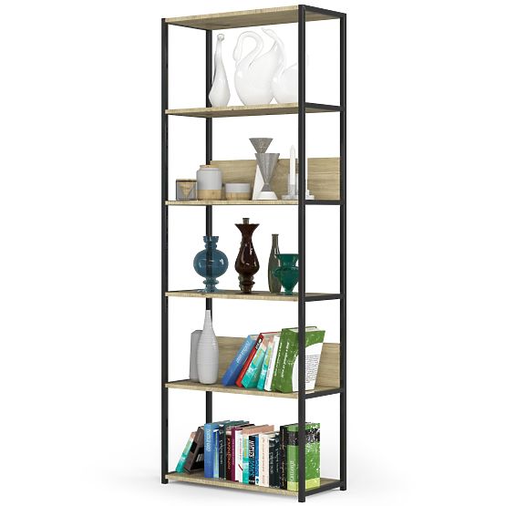 Raft metalic loft 70 cm - negru-stejar artisan - 6 rafturi