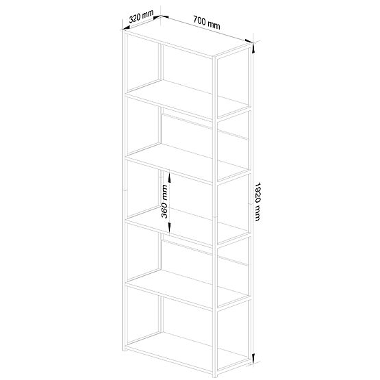 Raft metalic loft 70 cm - negru-stejar artisan - 6 rafturi