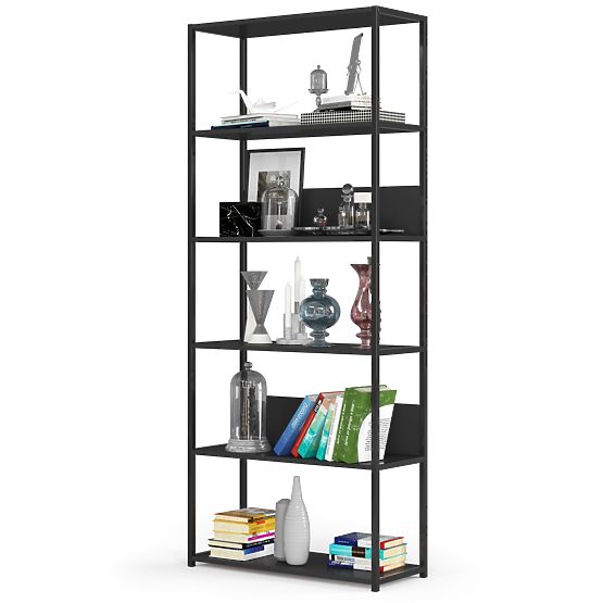 Raft metalic loft 80 cm - negru-negru - 6 rafturi