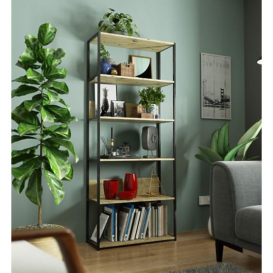 Raft metalic loft 80 cm - negru-stejar artisan - 6 rafturi