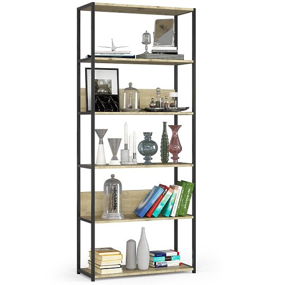 Raft metalic loft 80 cm - negru-stejar artisan - 6 rafturi