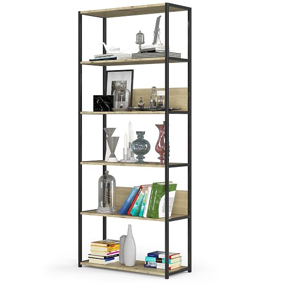 Raft metalic loft 80 cm - negru-stejar artisan - 6 rafturi