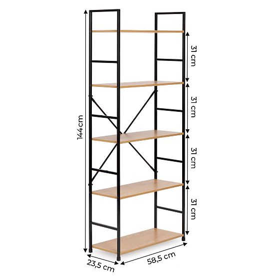 Raft modern din lemn LOFT cu 5 rafturi