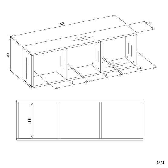 Raftă suspendată COBI 1X3 - Raft de perete modern, 3 compartimente, alb mat