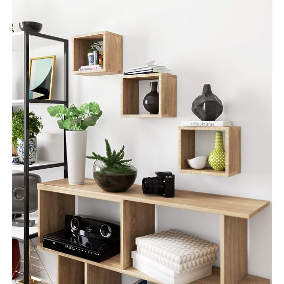 RAFTURI DE PERETE K 25x25cm SET 3 BUCĂȚI STEJAR SONOMA