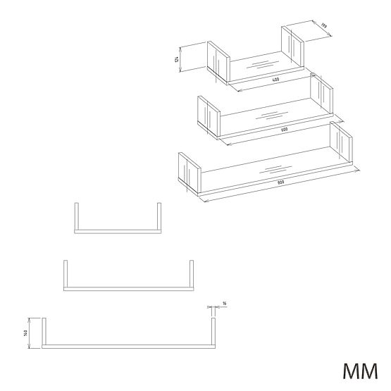 Rafturi Suspendate de Perete MOBI 3P ALB