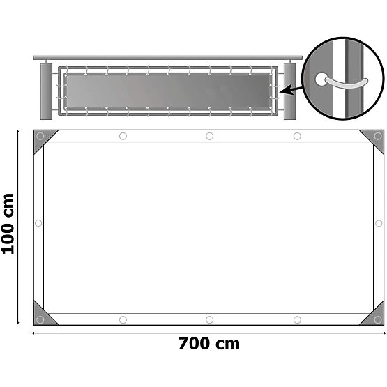 Roșu de umbrire pentru balcon gri 1x7 m