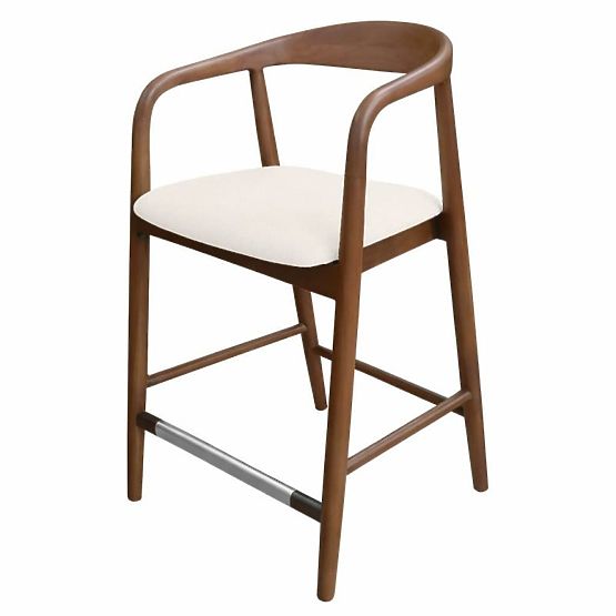 Scaun de bar din lemn Ludvika 2.0, rotunjit, nuc/crem