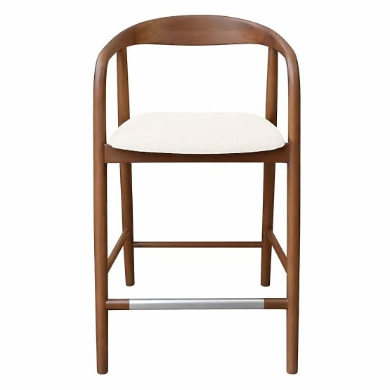 Scaun de bar din lemn Ludvika 2.0, rotunjit, nuc/crem