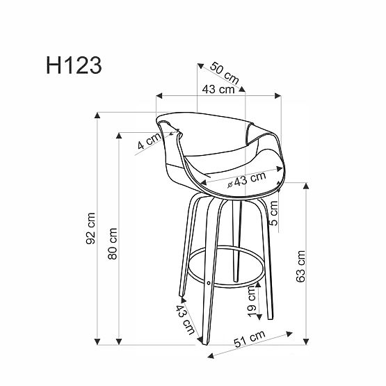 Scaun de bar H123 negru / nuc (1p=1buc)