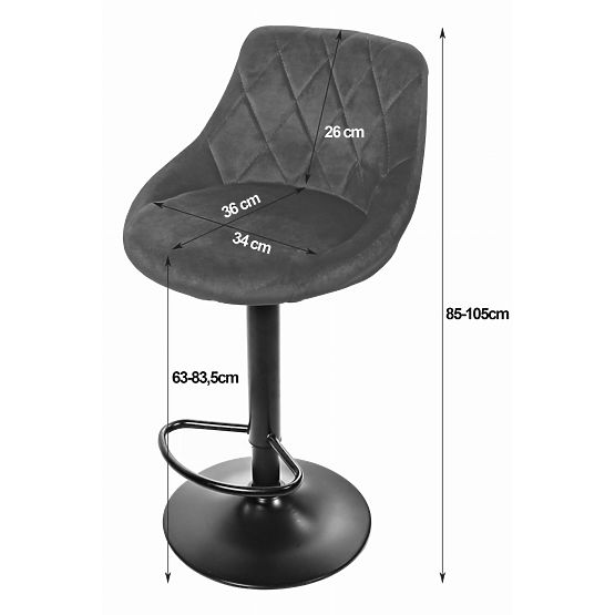 Scaun de bar rotativ cu înălțime reglabilă și suport pentru picioare, velur gri
