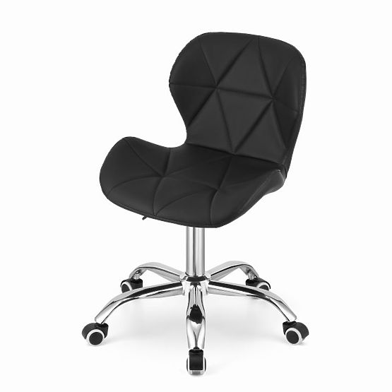 Scaun de birou rotativ cu spătar larg din piele ecologică neagră