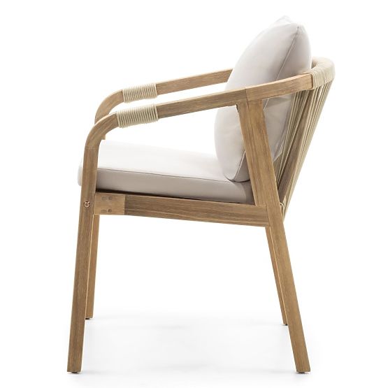 Scaun de grădină Castello cu împletitură, lemn de salcâm FSC, aspect de tec, bej