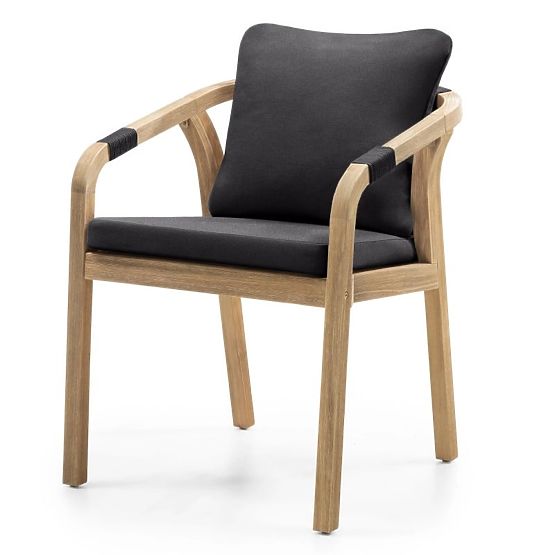 Scaun de grădină Castello cu împletitură, lemn de salcâm FSC, aspect de tec, gri închis