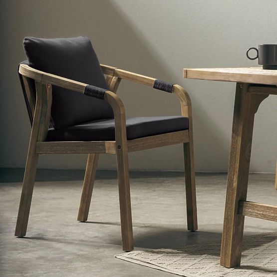 Scaun de grădină Castello cu împletitură, lemn de salcâm FSC, aspect de tec, gri închis