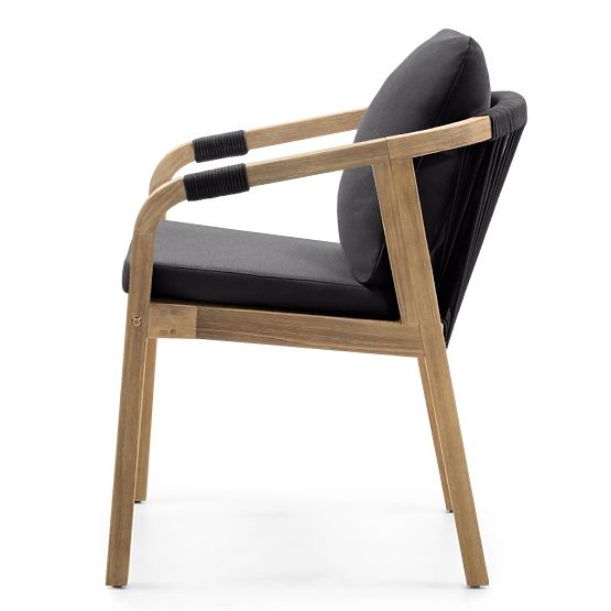 Scaun de grădină Castello cu împletitură, lemn de salcâm FSC, aspect de tec, gri închis