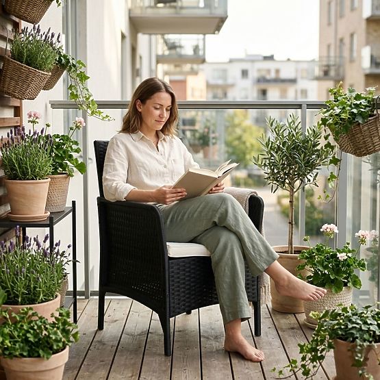 Scaun de grădină cu pernă pentru balcon, terasă, grădină, negru MultiGarden