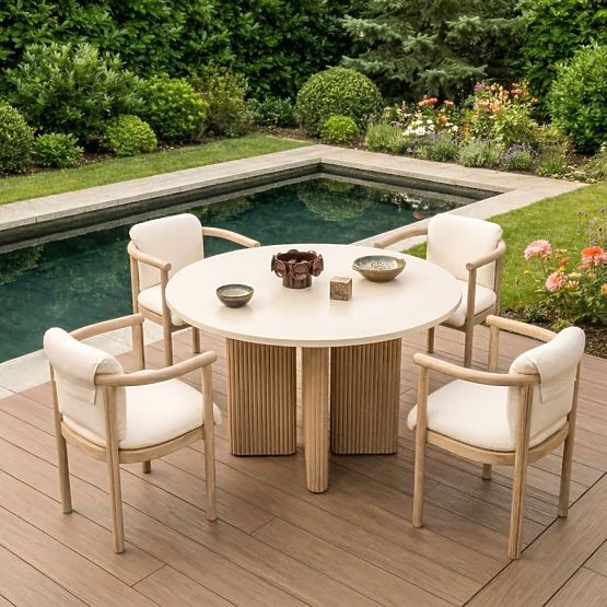 Scaun de grădină Komorebi lemn de acacia deschis/bej deschis, rotunjit