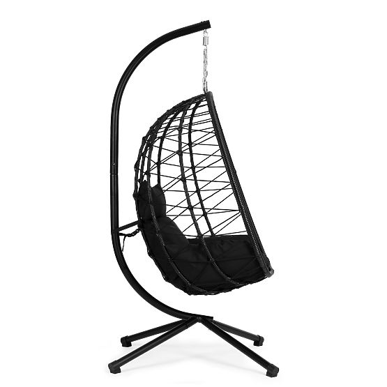 Scaun de grădină suspendat, independent, tip cocon, până la 120 kg, perne negre MultiGarden