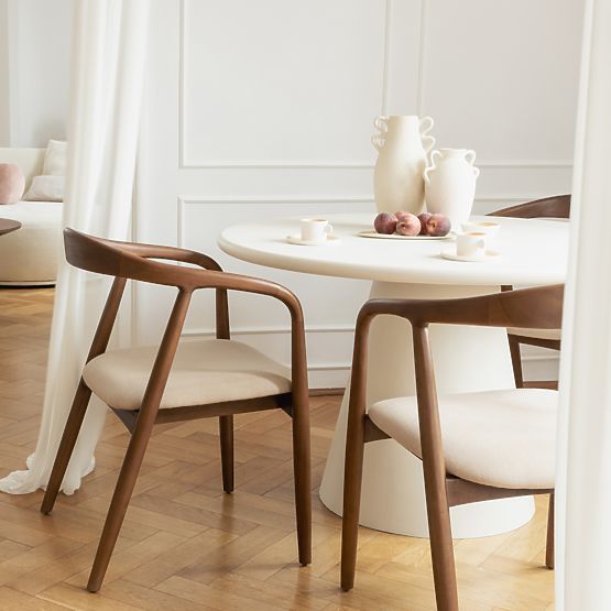 Scaun din lemn Ludvika, rotunjit, nuc/bej