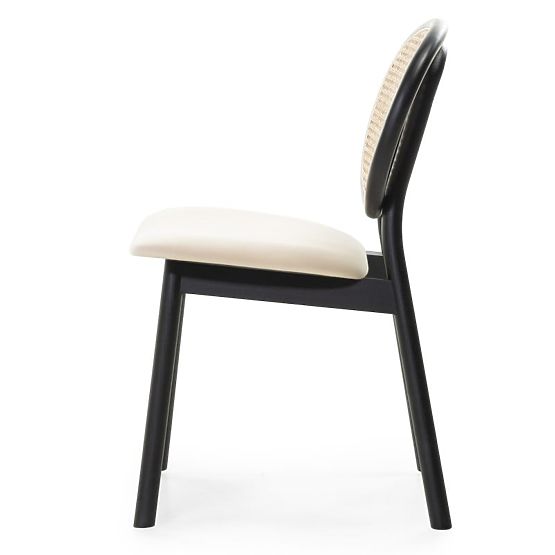 Scaun din lemn Monet cu împletitură vieneză, ratan, catifea, negru/bej