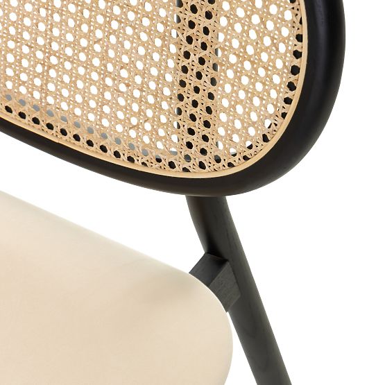 Scaun din lemn Monet cu împletitură vieneză, ratan, catifea, negru/bej