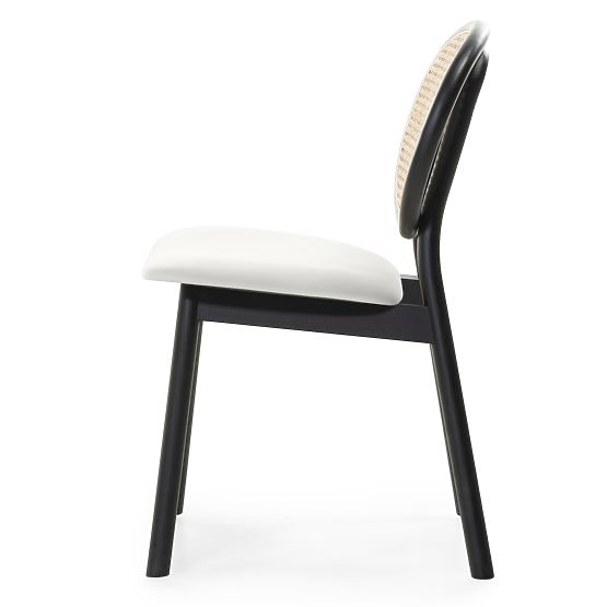 Scaun din lemn Monet cu împletitură vieneză, ratan, catifea, negru/ecru