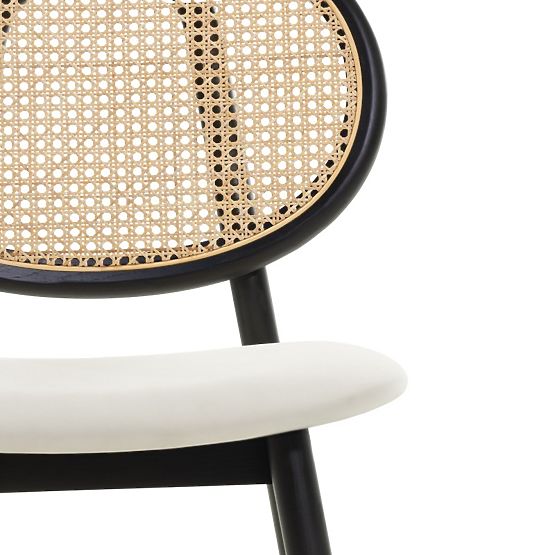 Scaun din lemn Monet cu împletitură vieneză, ratan, catifea, negru/ecru