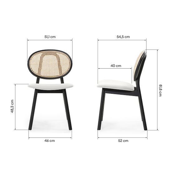 Scaun din lemn Monet cu împletitură vieneză, ratan, catifea, negru/ecru
