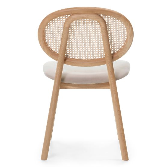 Scaun din lemn Monet cu împletitură vieneză, ratan, velur, natural/maro deschis