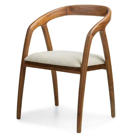 Scaun din lemn Sande rotunjit, natural/crem, lemn de tec