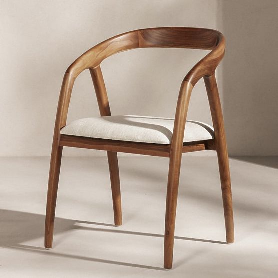 Scaun din lemn Sande rotunjit, natural/crem, lemn de tec