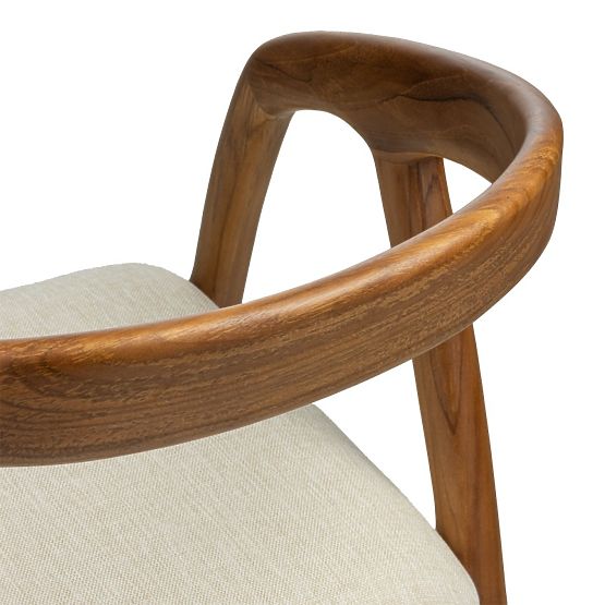 Scaun din lemn Sande rotunjit, natural/crem, lemn de tec
