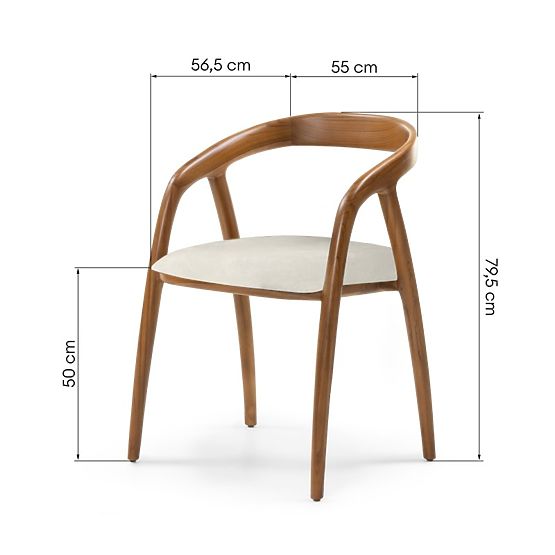 Scaun din lemn Sande rotunjit, natural/crem, lemn de tec