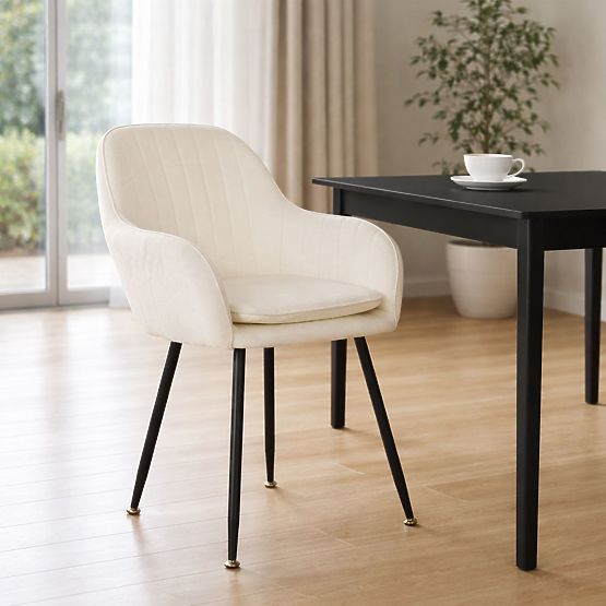 Scaun modern tapițat din catifea pentru sufragerie și living crem ModernHome