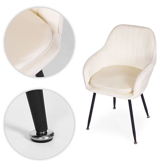 Scaun modern tapițat din catifea pentru sufragerie și living crem ModernHome