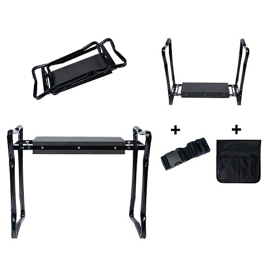 Scaun pliabil pentru grădinărit cu curea pentru unelte și 2 organizatoare