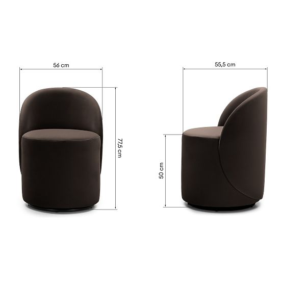 Scaun rotativ Enzo, forme rotunjite, ciocolată/espresso, catifea