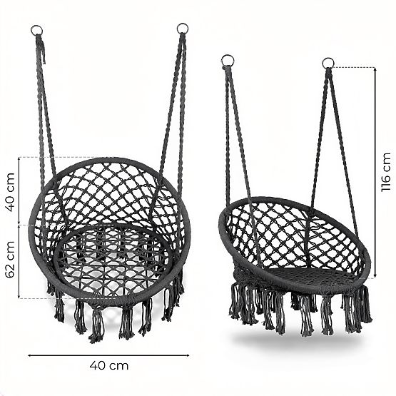Scaun suspendat boho leagăn de grădină cuib de barză gri MultiGarden