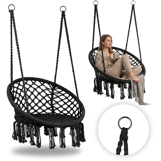 Scaun suspendat boho leagăn de grădină negru MultiGarden