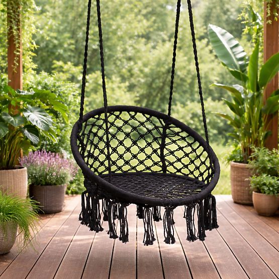 Scaun suspendat boho leagăn de grădină negru MultiGarden