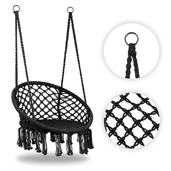 Scaun suspendat boho leagăn de grădină negru MultiGarden