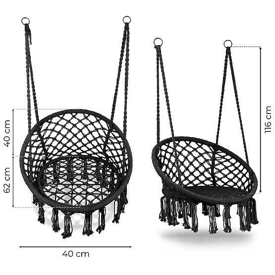 Scaun suspendat boho leagăn de grădină negru MultiGarden