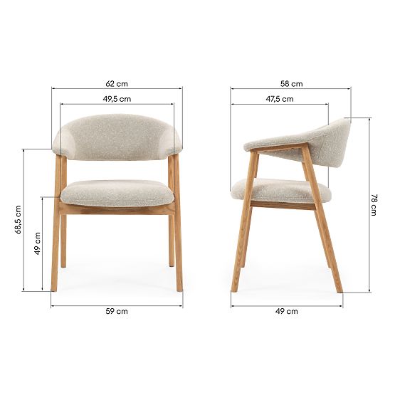 Scaun tapițat Capri, bej deschis/lemn de stejar