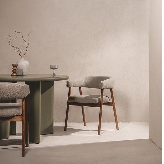 Scaun tapițat Giovani, maro deschis/lemn de stejar, rotunjit