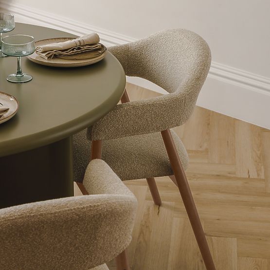 Scaun tapițat Sorrento, bej, boucle/nuc deschis