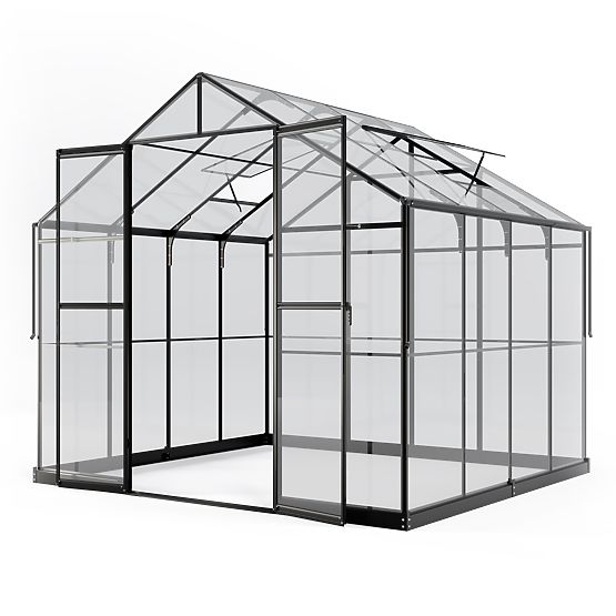 Seră de grădină ProGlass Classic Compact 7,7 m² cu bază, sticlă securizată de 4 mm, aluminiu