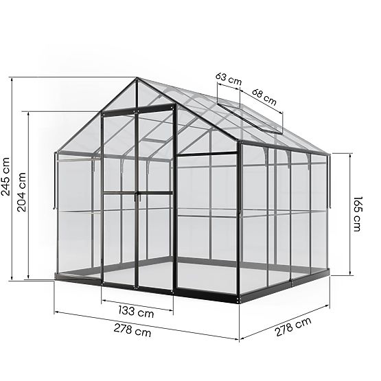 Seră de grădină ProGlass Classic Compact 7,7 m² cu bază, sticlă securizată de 4 mm, aluminiu
